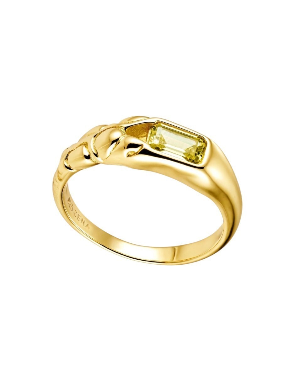 Anillo rectangular CLASSIC REVISITE de plata P 925 cristal con acabado baño de oro
