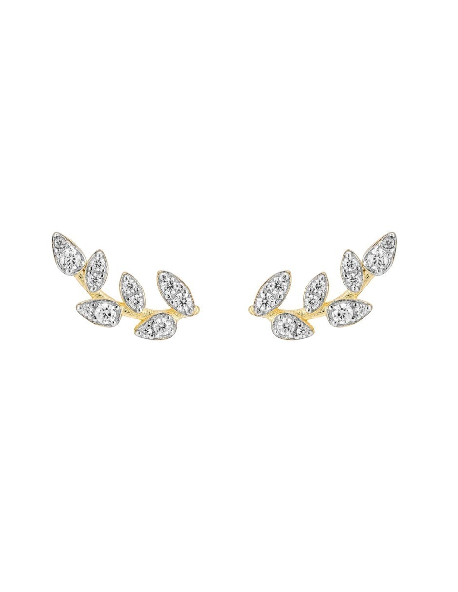 Aretes cortos de hoja de plata p 925 con acabado baño de oro Aretes cortos de hoja de plata p 925 con acabado baño de oro