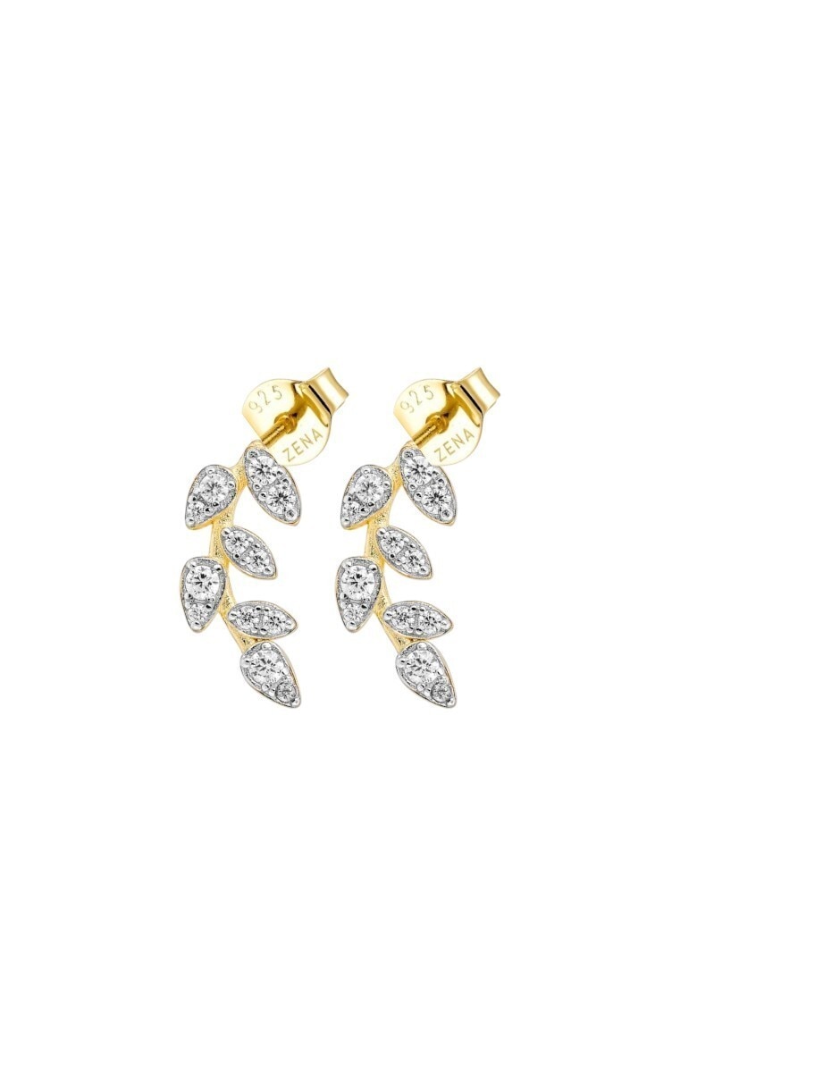 Aretes cortos de hoja de plata p 925 con acabado baño de oro 2