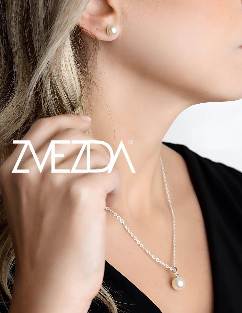 Aretes y collar Éclair de plata P 925 perla de cristal 2