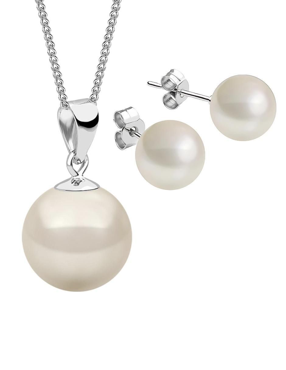 Aretes y collar Éclair de plata P 925 perla de cristal 4