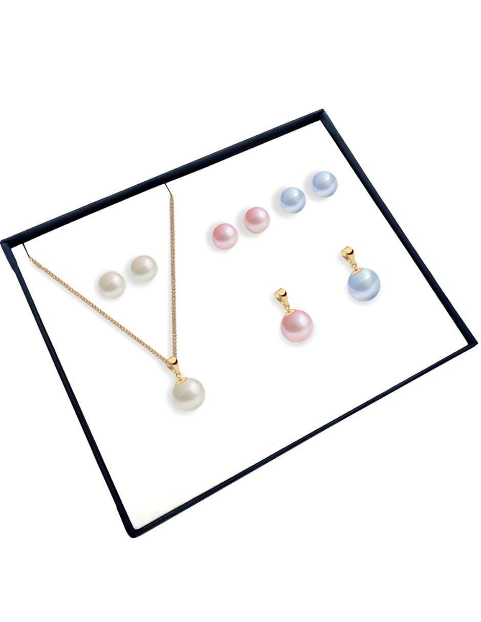 Aretes y collar Éclair acabado baño de oro 18 K perla de cristal 3