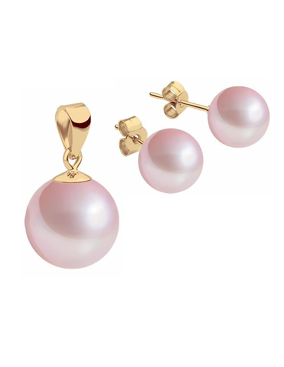 Aretes y collar Éclair acabado baño de oro 18 K perla de cristal 5