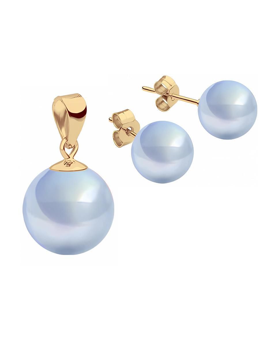 Aretes y collar Éclair acabado baño de oro 18 K perla de cristal 6