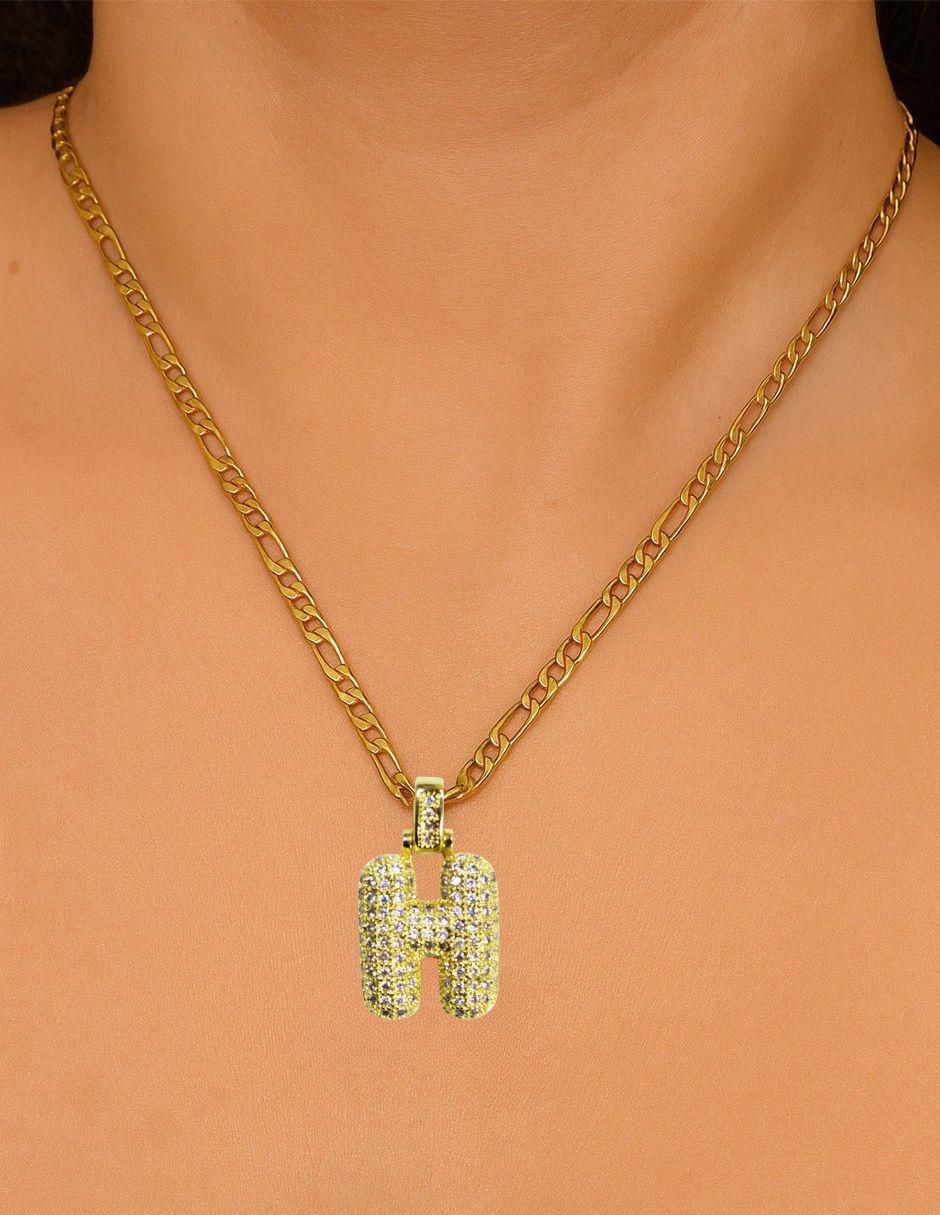 Collar con dije de letras de oro laminado 10 K