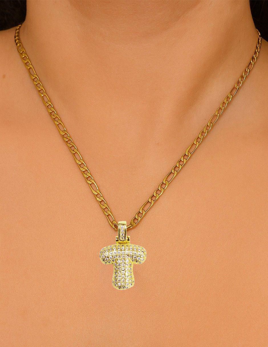 Collar con dije de letras de oro laminado 10 K