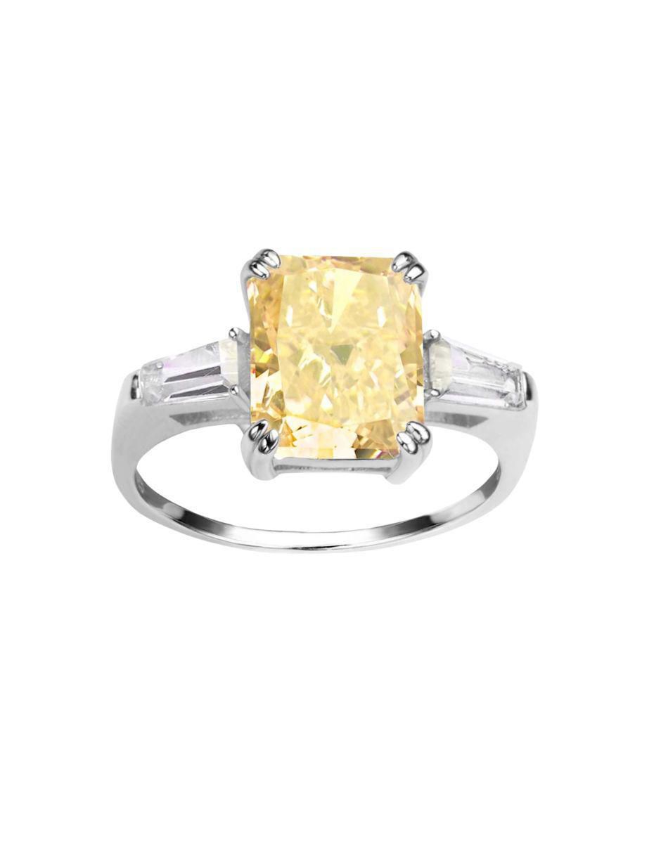 Anillo con gema rectangular Luxury P 925 de plata zirconia pulido
