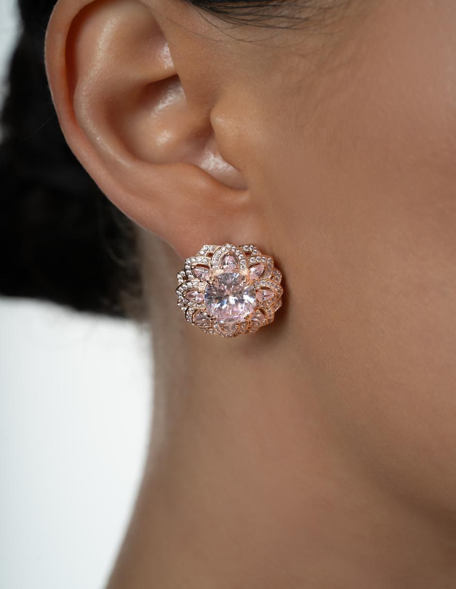 Broqueles de flor de plata p 925 con acabado chapa de oro zirconia 4
