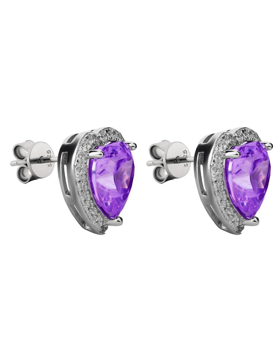Broqueles de corazón de plata p 925 con acabado brillante zirconia 2