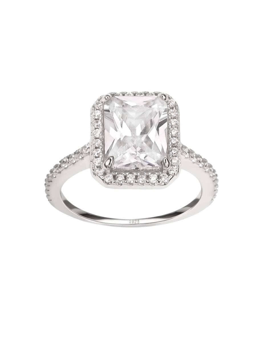 Anillo multi gemas cuadrado Luxury P 925 de plata zirconia pavé