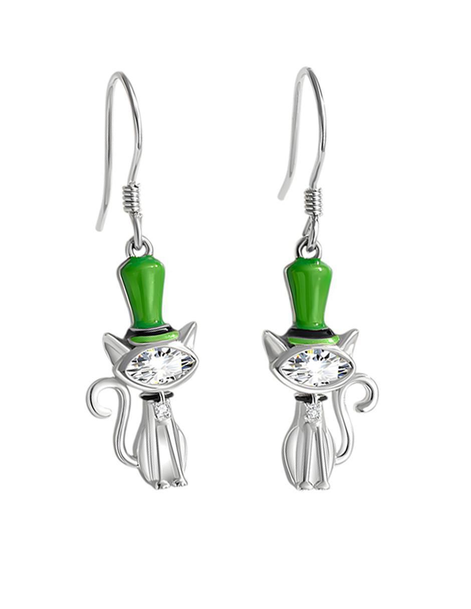 Arracadas de gato Kiki Collection de plata P 925  con acabado baño rodio zirconia 2