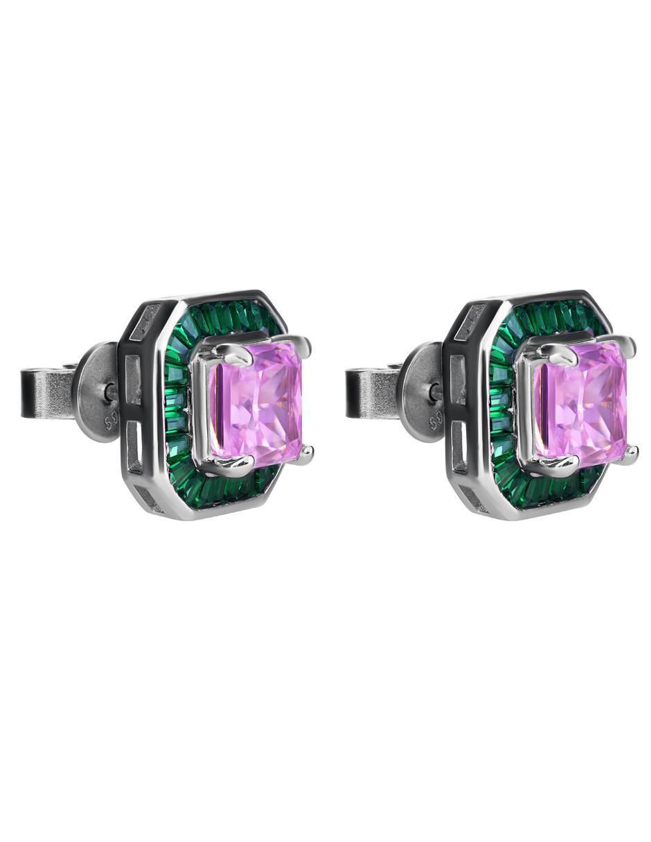 Broqueles octagonal de plata P 925 con acabado brillante zirconia 2