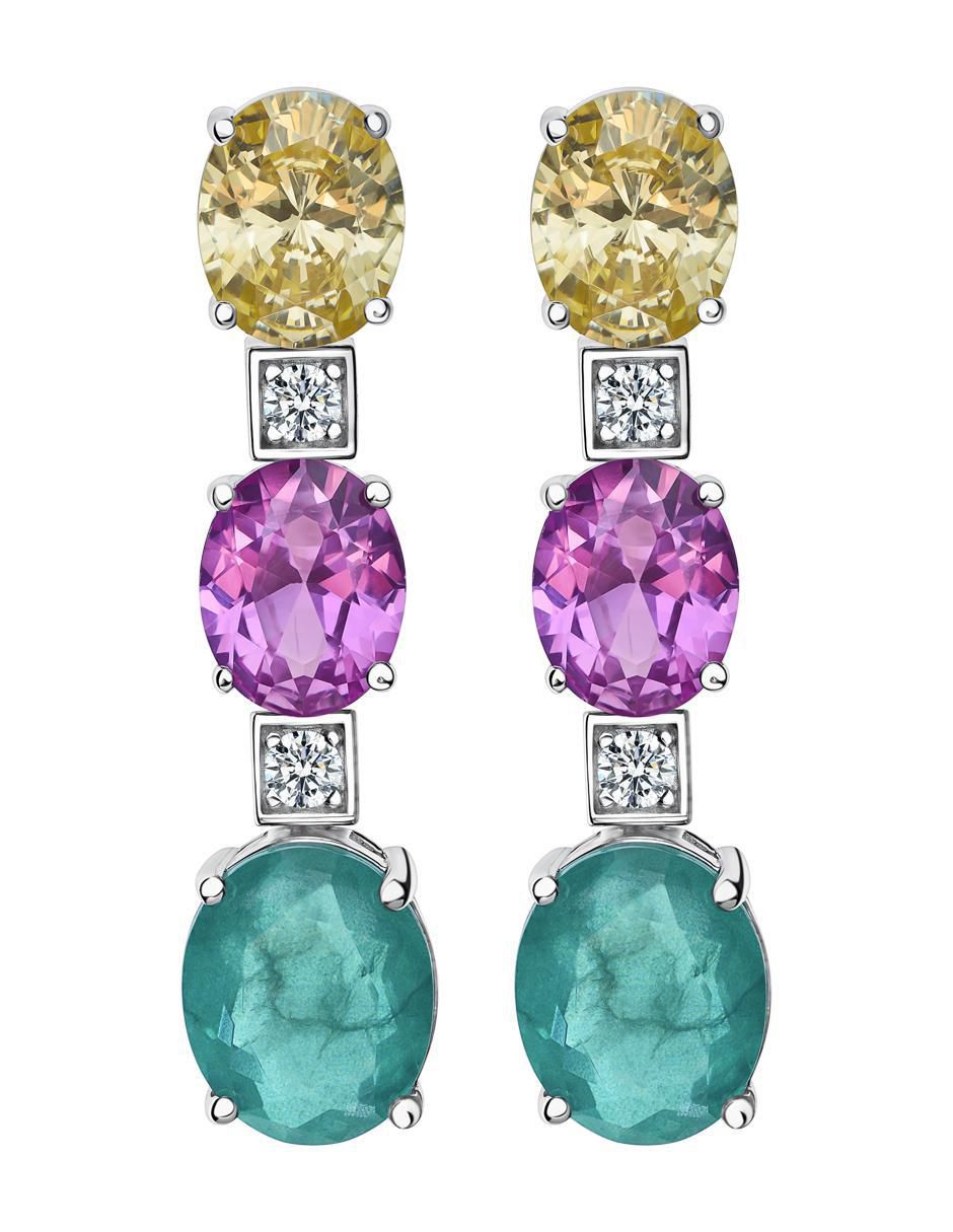 Aretes largos ovalados de plata P 925 con acabado brillante turmalina