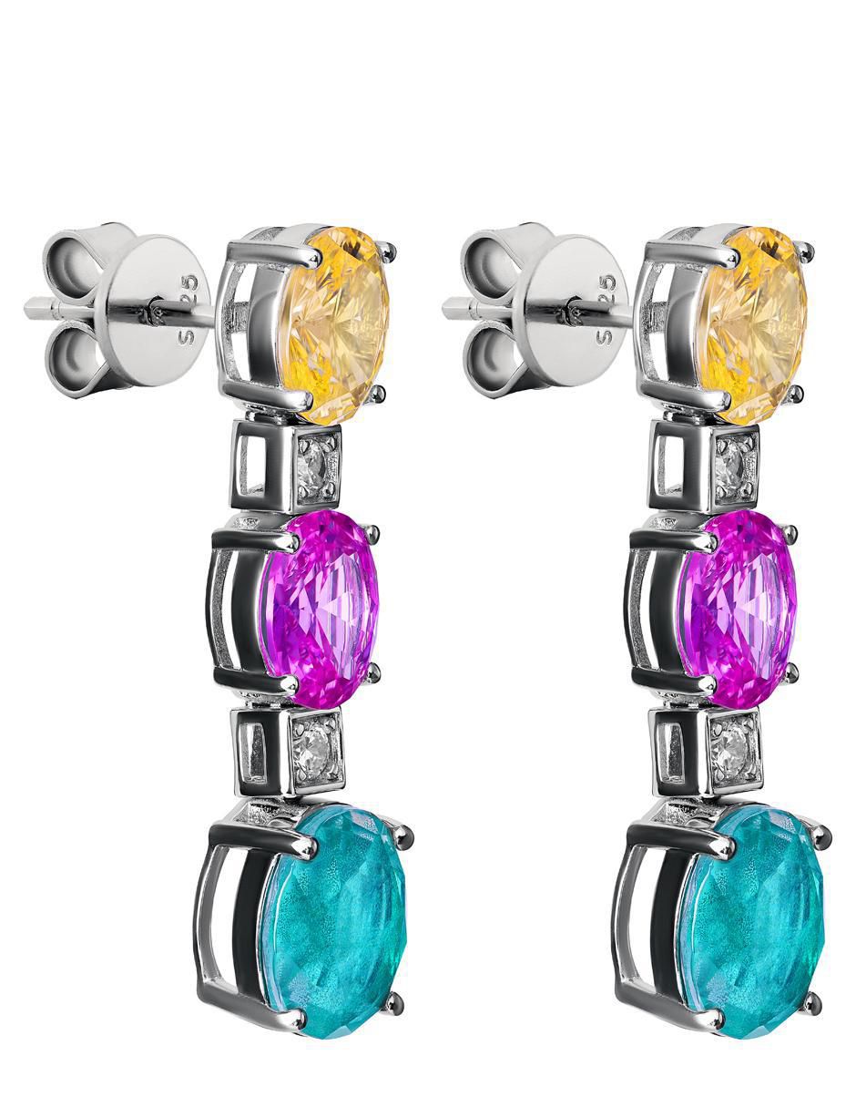 Aretes largos ovalados de plata P 925 con acabado brillante turmalina 2