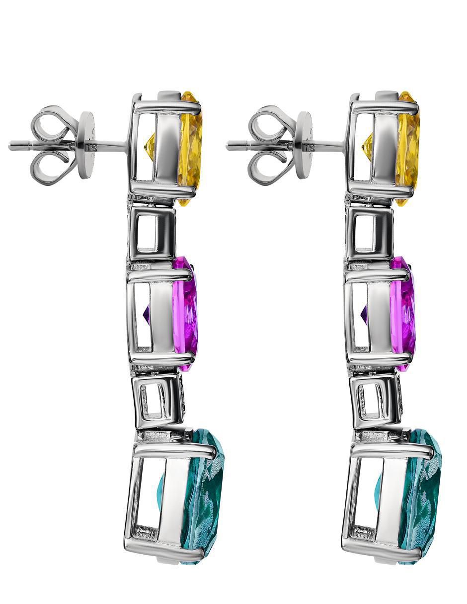 Aretes largos ovalados de plata P 925 con acabado brillante turmalina 3