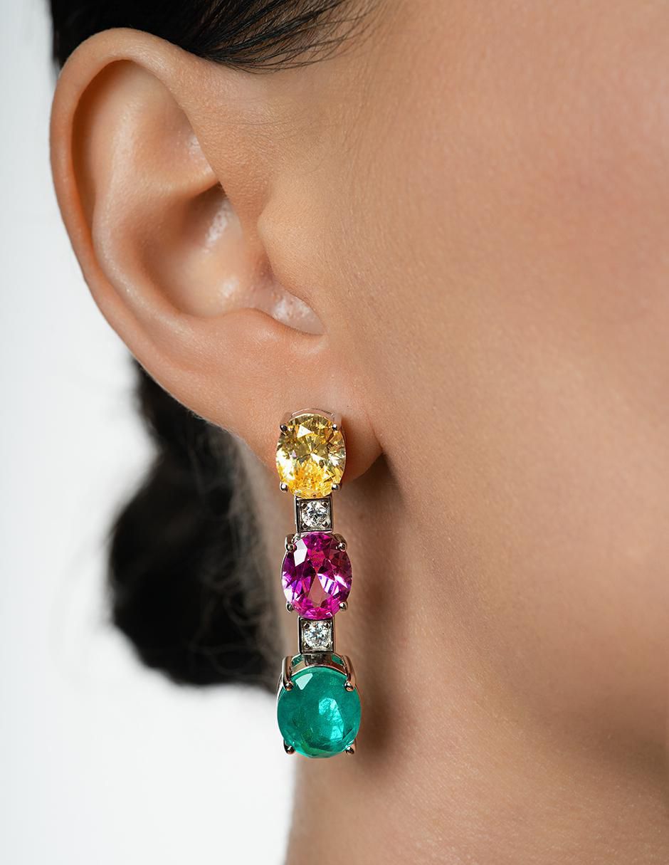 Aretes largos ovalados de plata P 925 con acabado brillante turmalina 4
