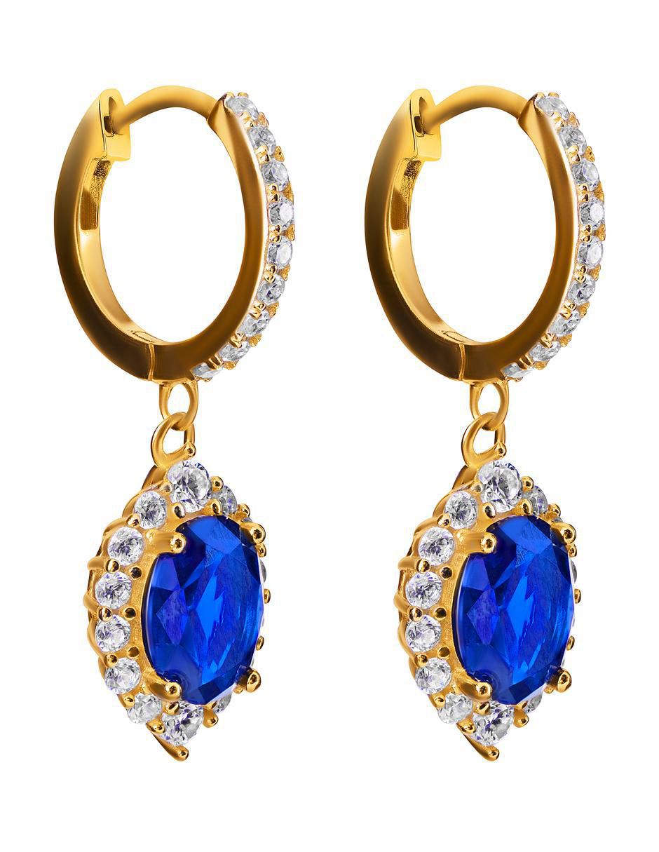 Aretes de óvalo de plata P 925 con acabado chapa de oro zafiro 2