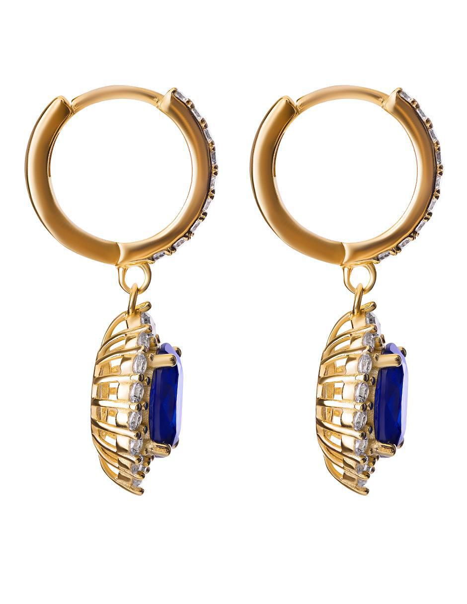 Aretes de óvalo de plata P 925 con acabado chapa de oro zafiro 3