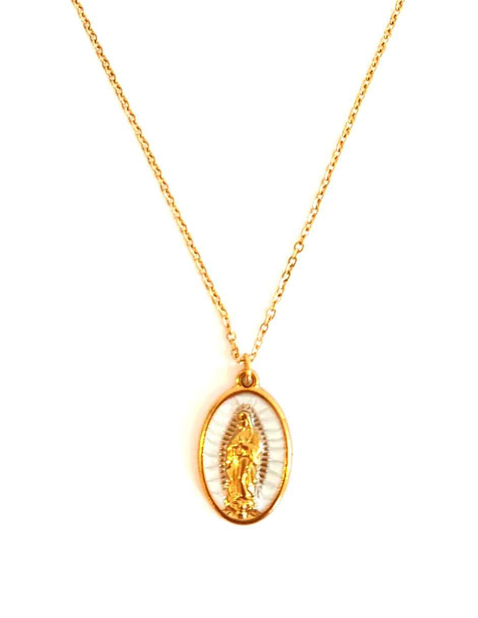 Collar con dije Virgen de Guadalupe de baño de oro 18 K