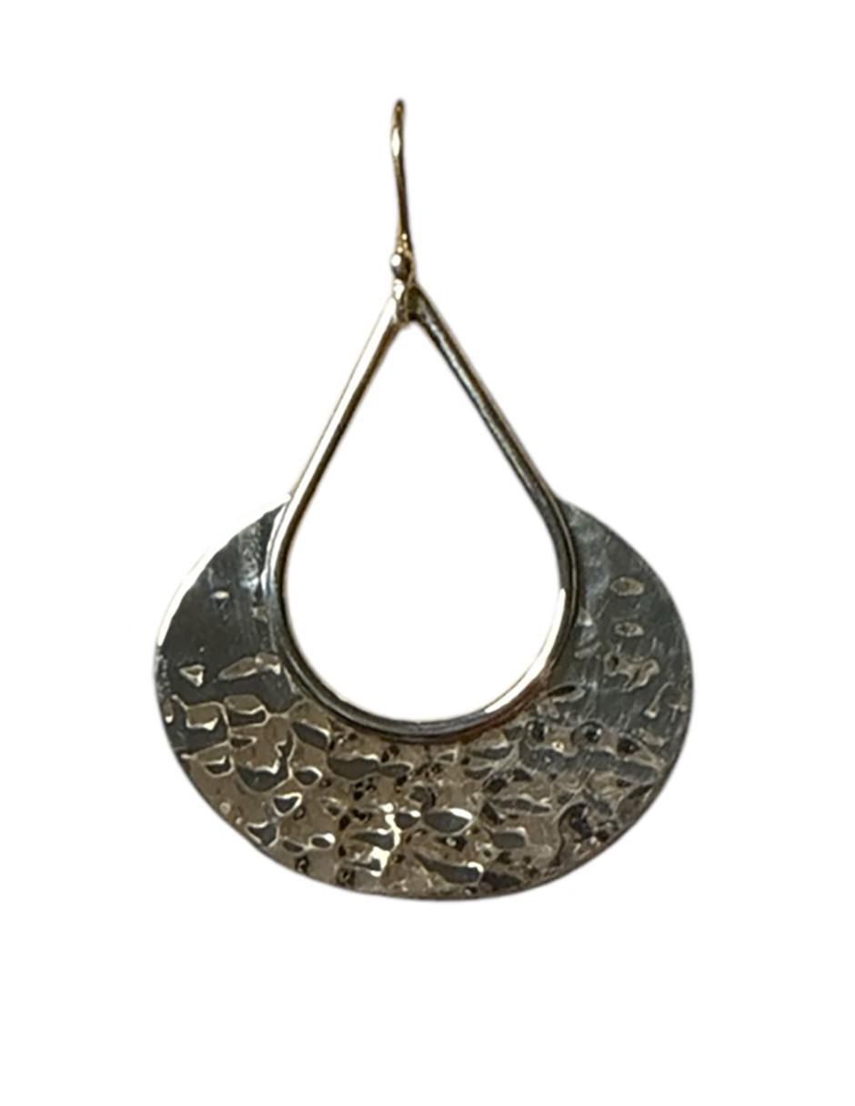 Aretes largos de luna de plata P 925 con acabado martillado 4