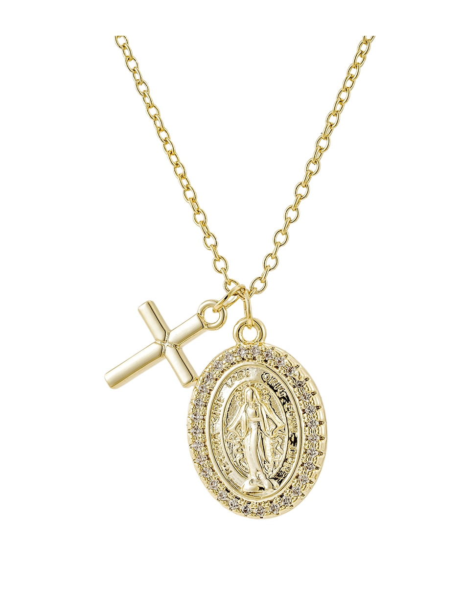 Collar con dije ovalado Religiosos de baño de oro 14 K