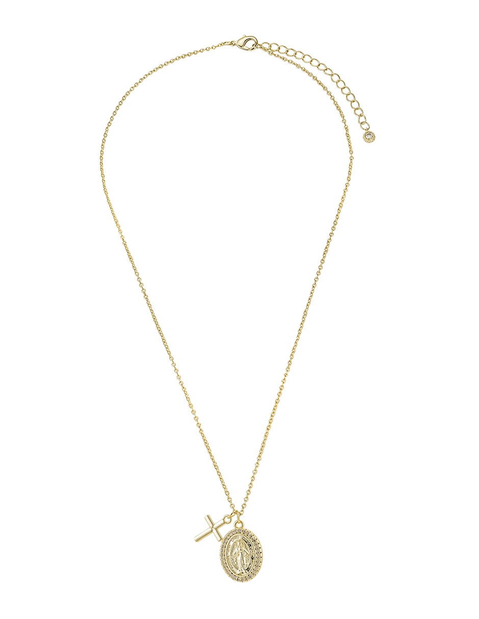 Collar con dije ovalado Religiosos de baño de oro 14 K 2