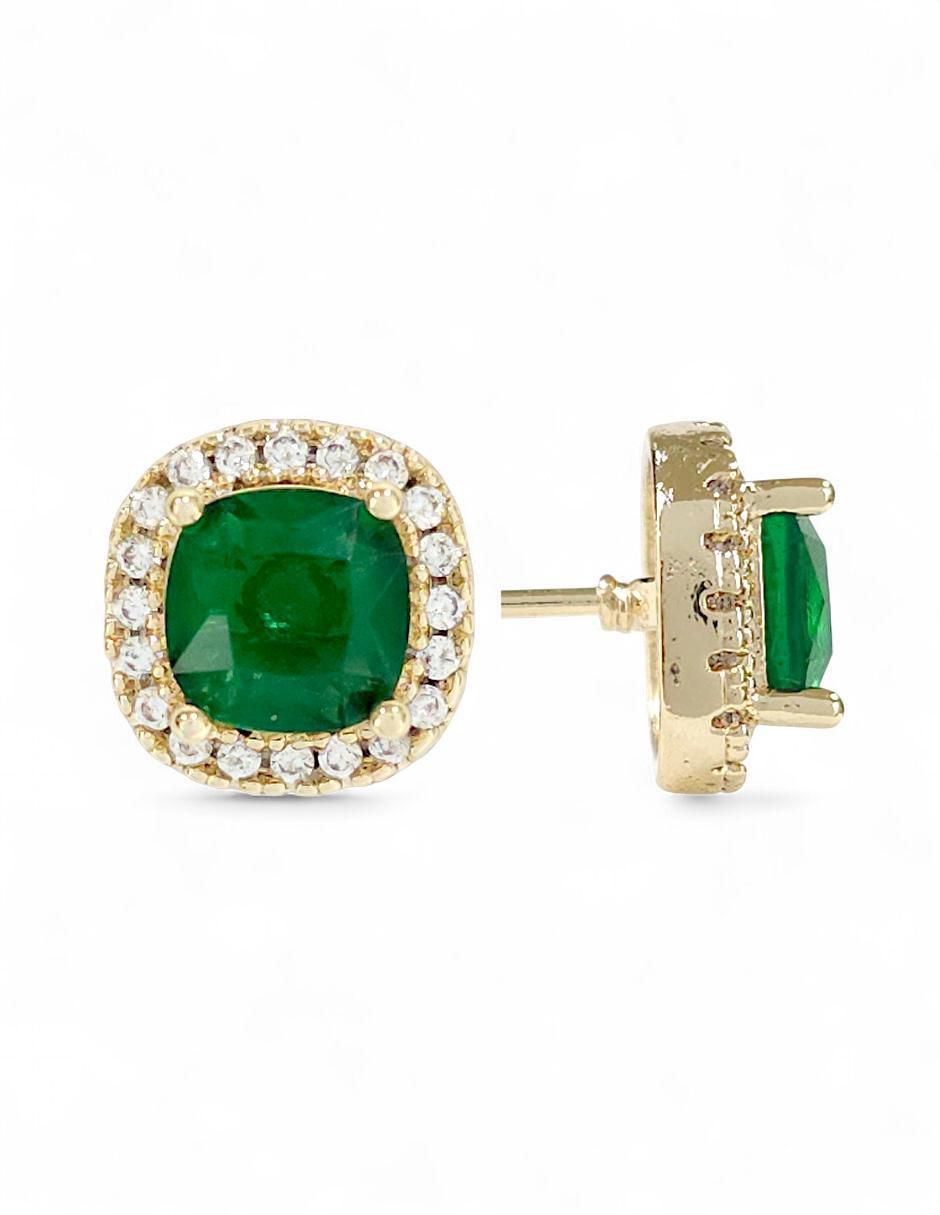 Aretes y collar cuadrados baño de oro 18 K zirconia 5