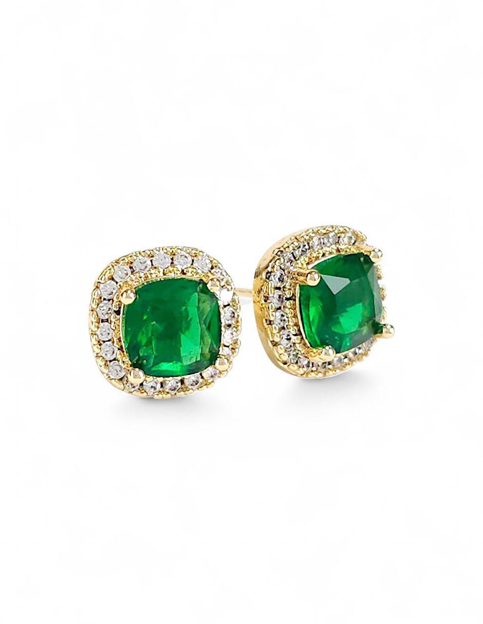 Aretes y collar cuadrados baño de oro 18 K zirconia 6