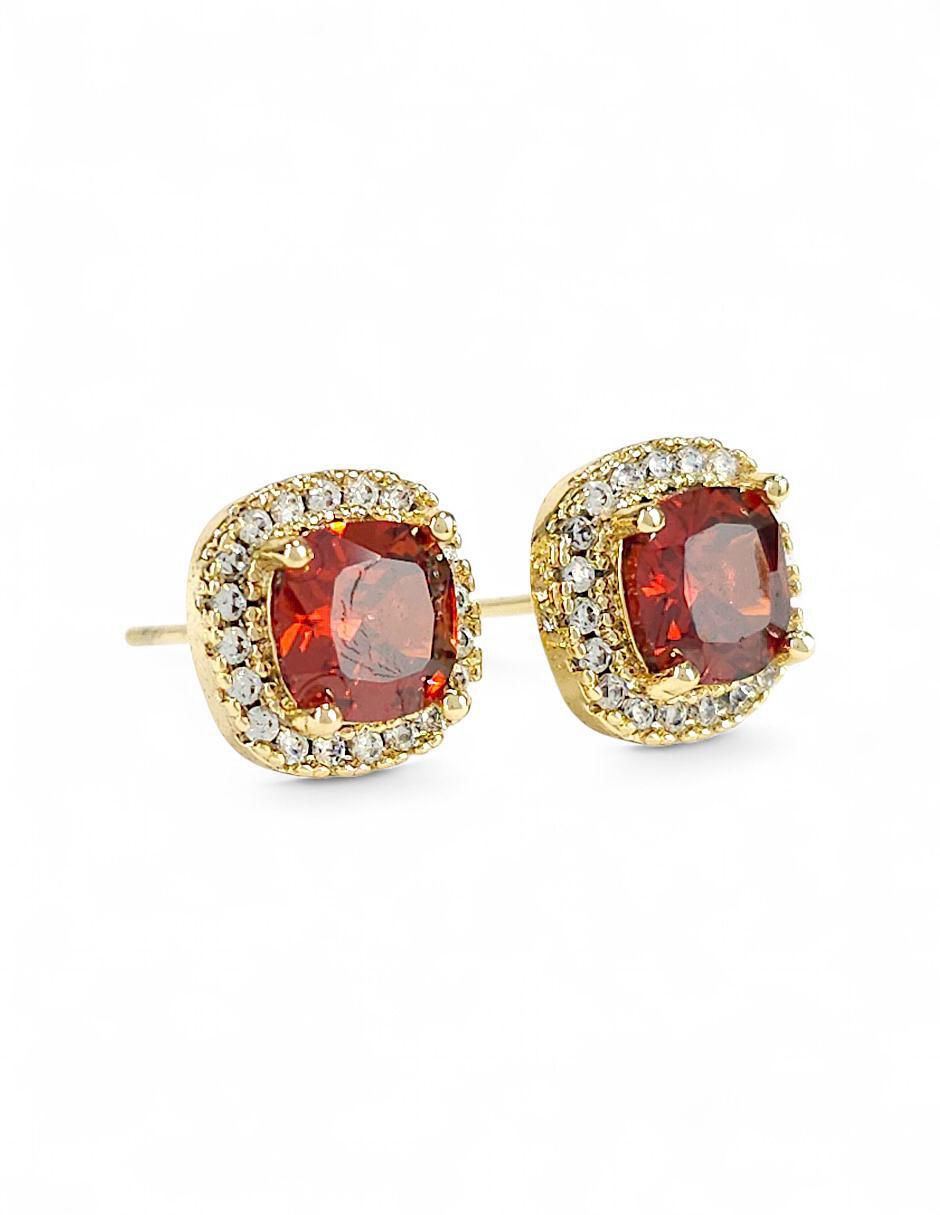 Aretes y collar cuadrados baño de oro 18 K zirconia 6