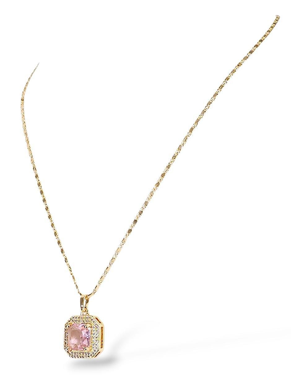 Aretes y collar hexagonales baño de oro 18 K zirconia 3