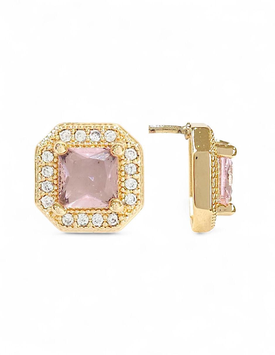 Aretes y collar hexagonales baño de oro 18 K zirconia 5