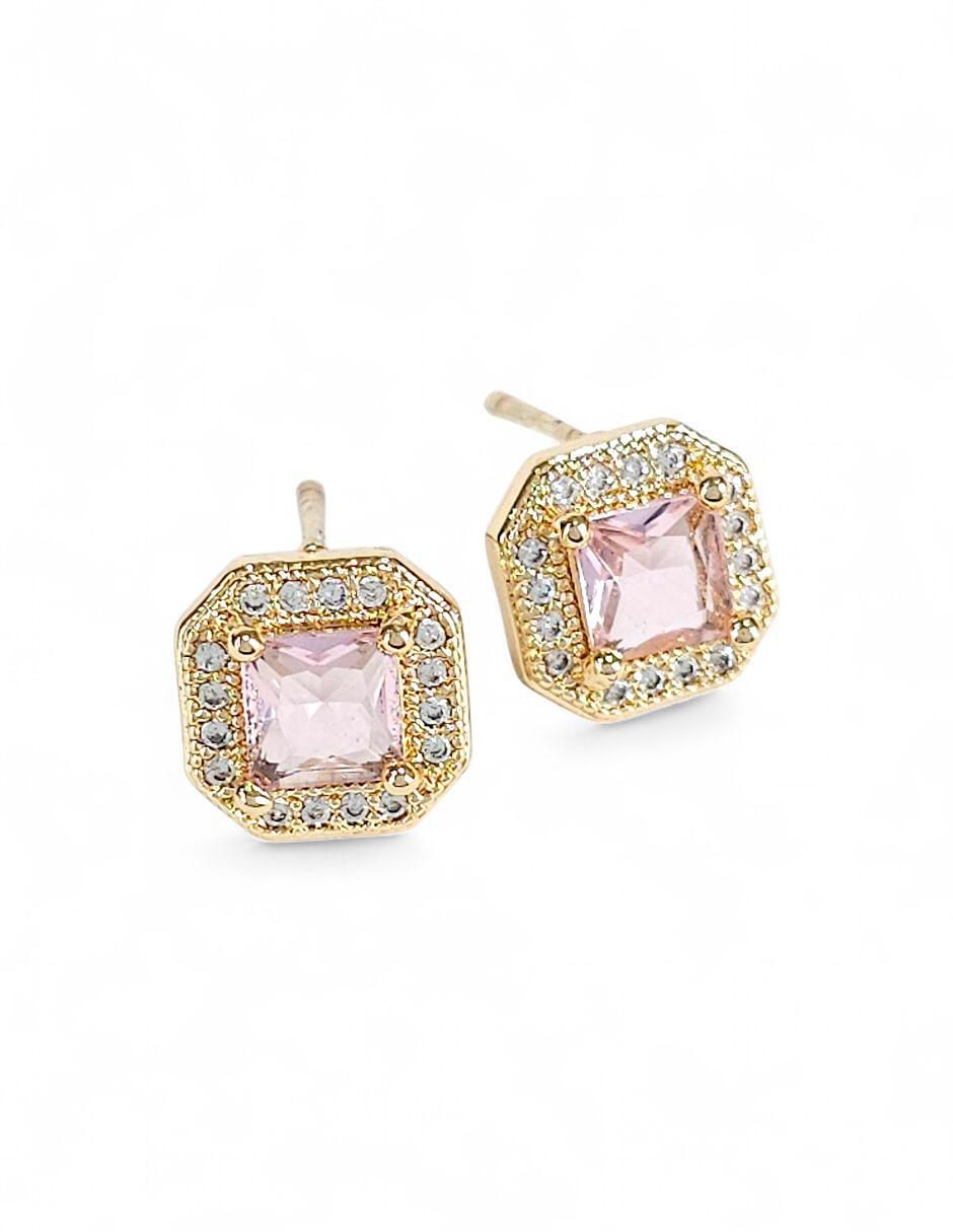 Aretes y collar hexagonales baño de oro 18 K zirconia 6