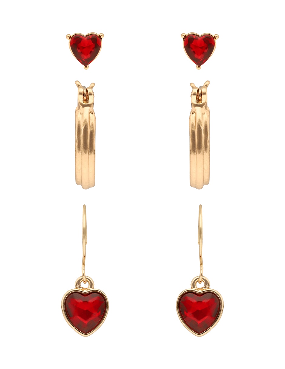Aretes cortos Love Hearts con acabado brillante