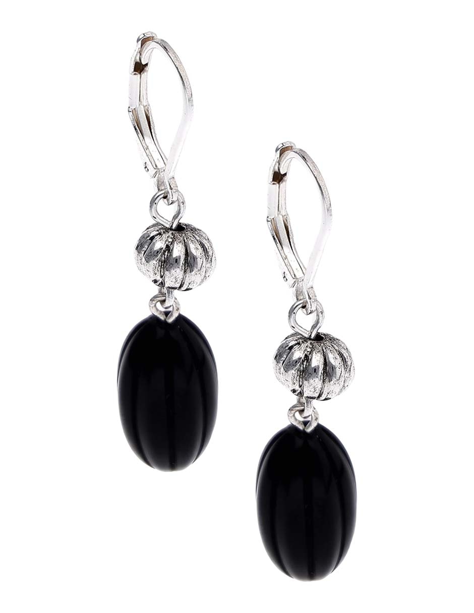 Aretes largos ovalados Midnight Beads con acabado brillante 2