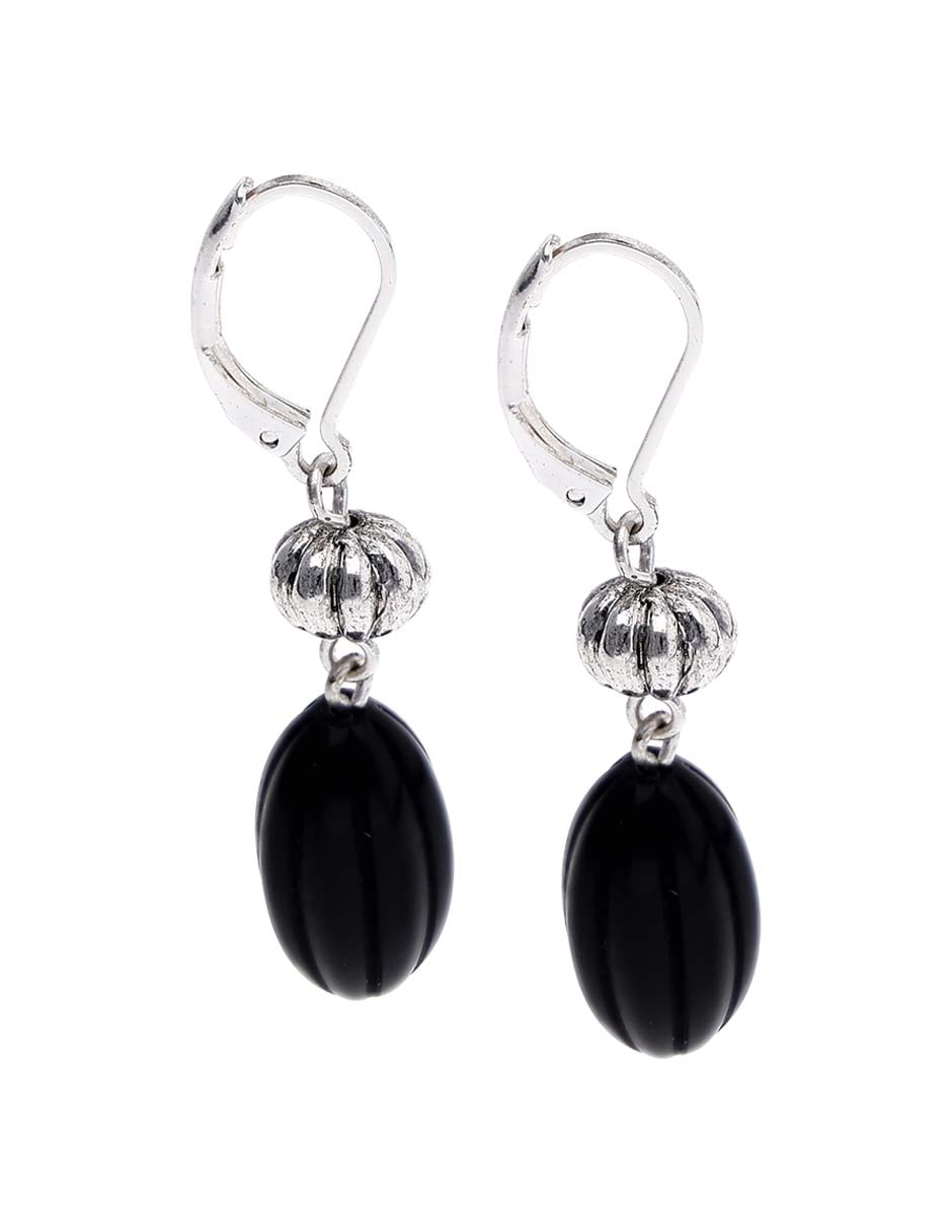 Aretes largos ovalados Midnight Beads con acabado brillante 3