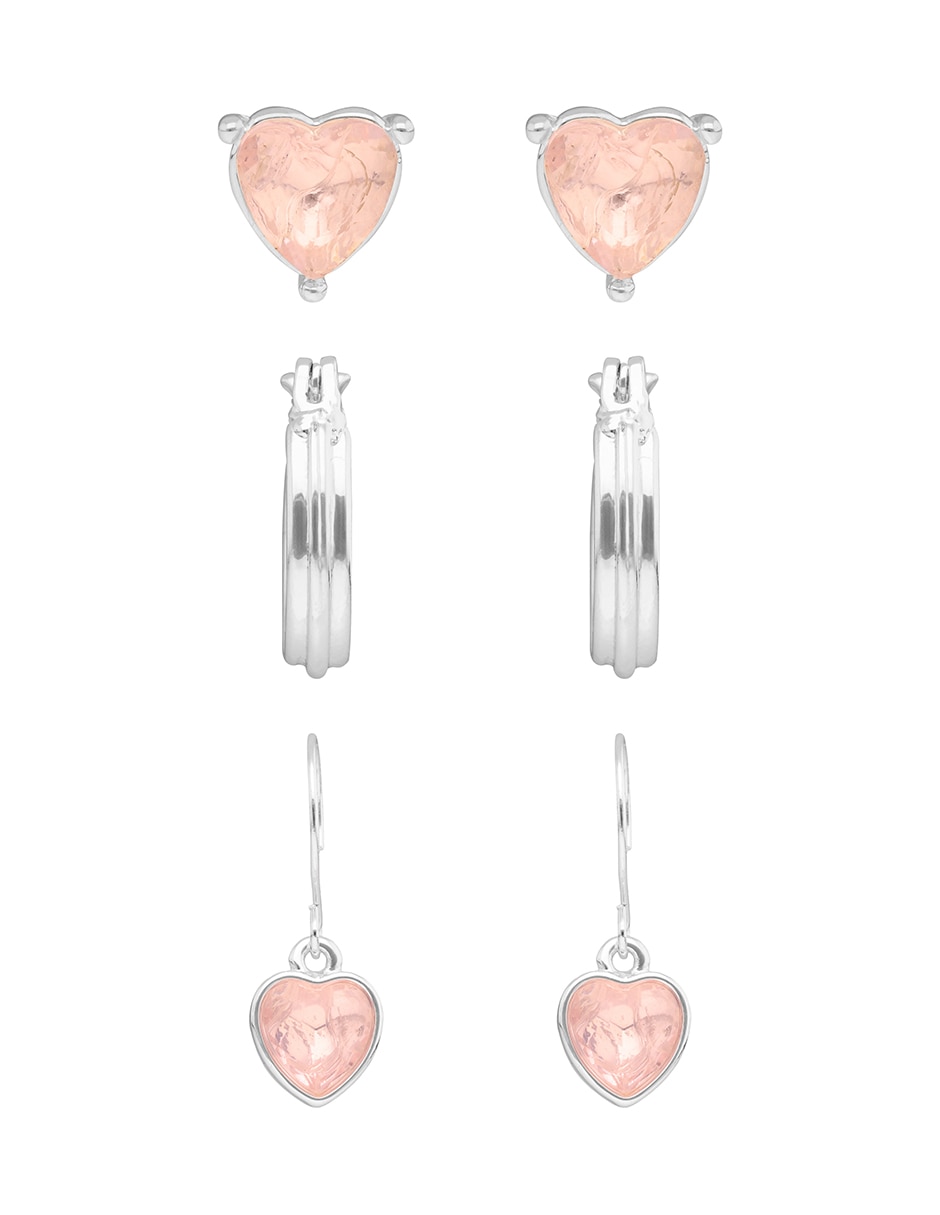 Set de aretes cortos Love Hearts con acabado brillante Set de aretes cortos Love Hearts con acabado brillante