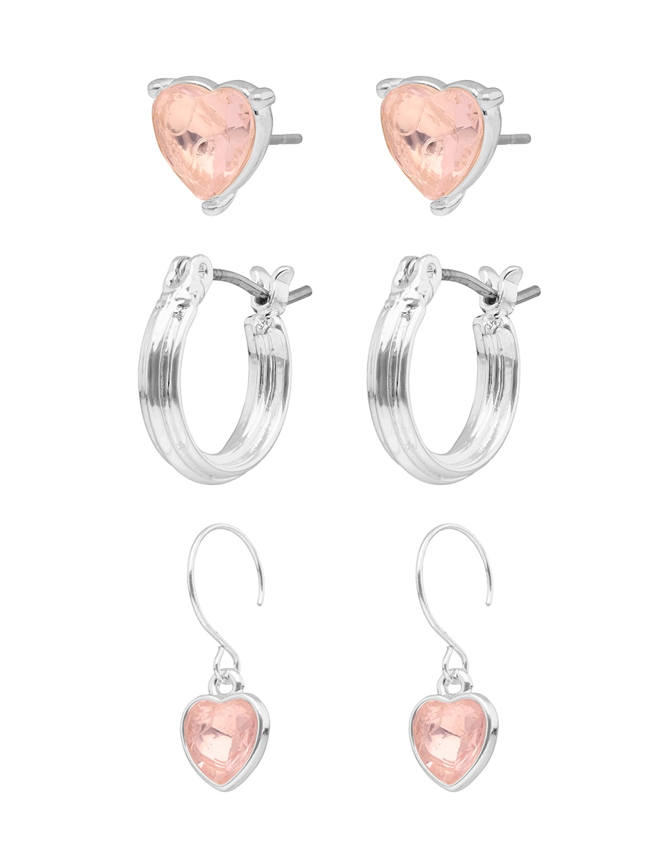 Set de aretes cortos Love Hearts con acabado brillante 2