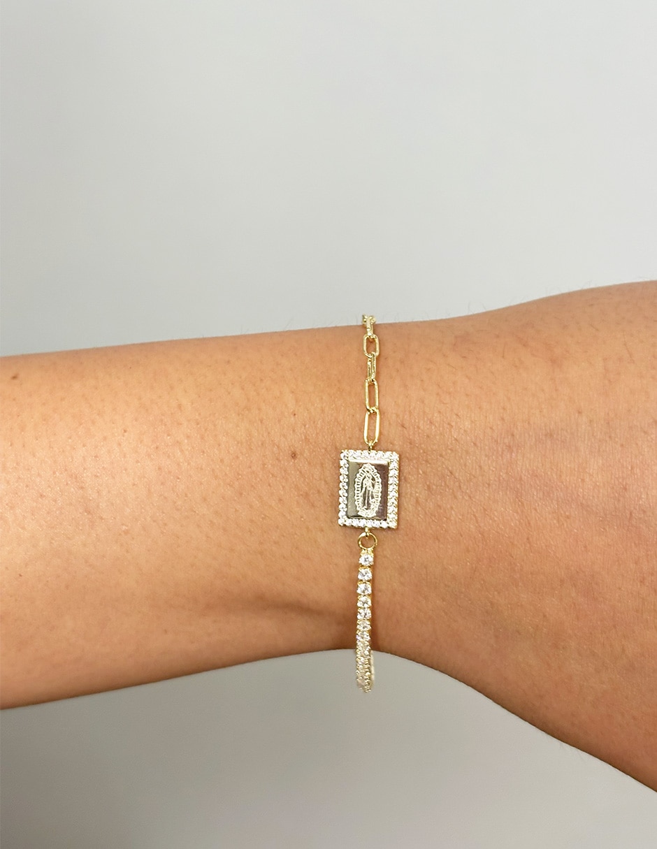 Pulsera 14 k Religiosos con acabado baño de oro 3