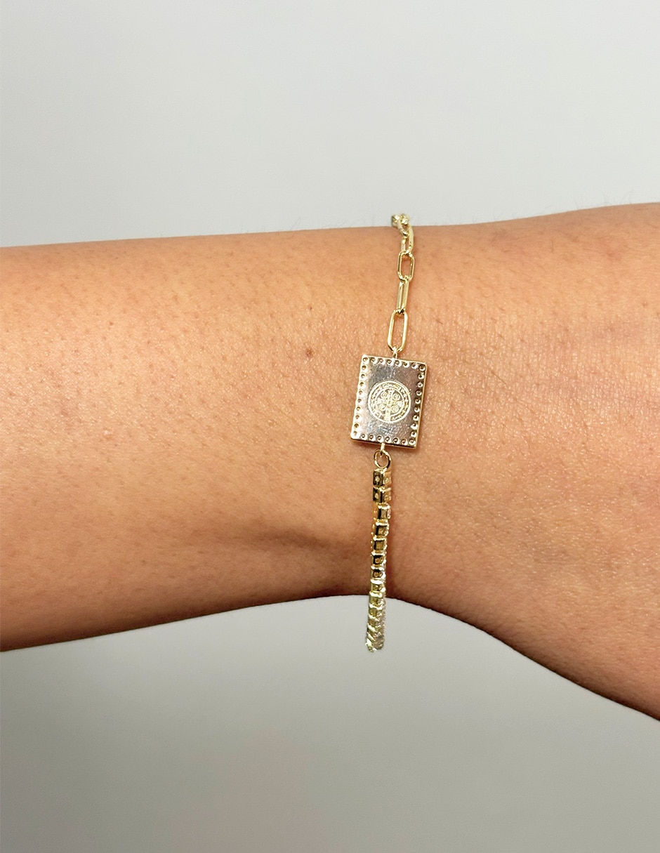 Pulsera 14 k Religiosos con acabado baño de oro 4