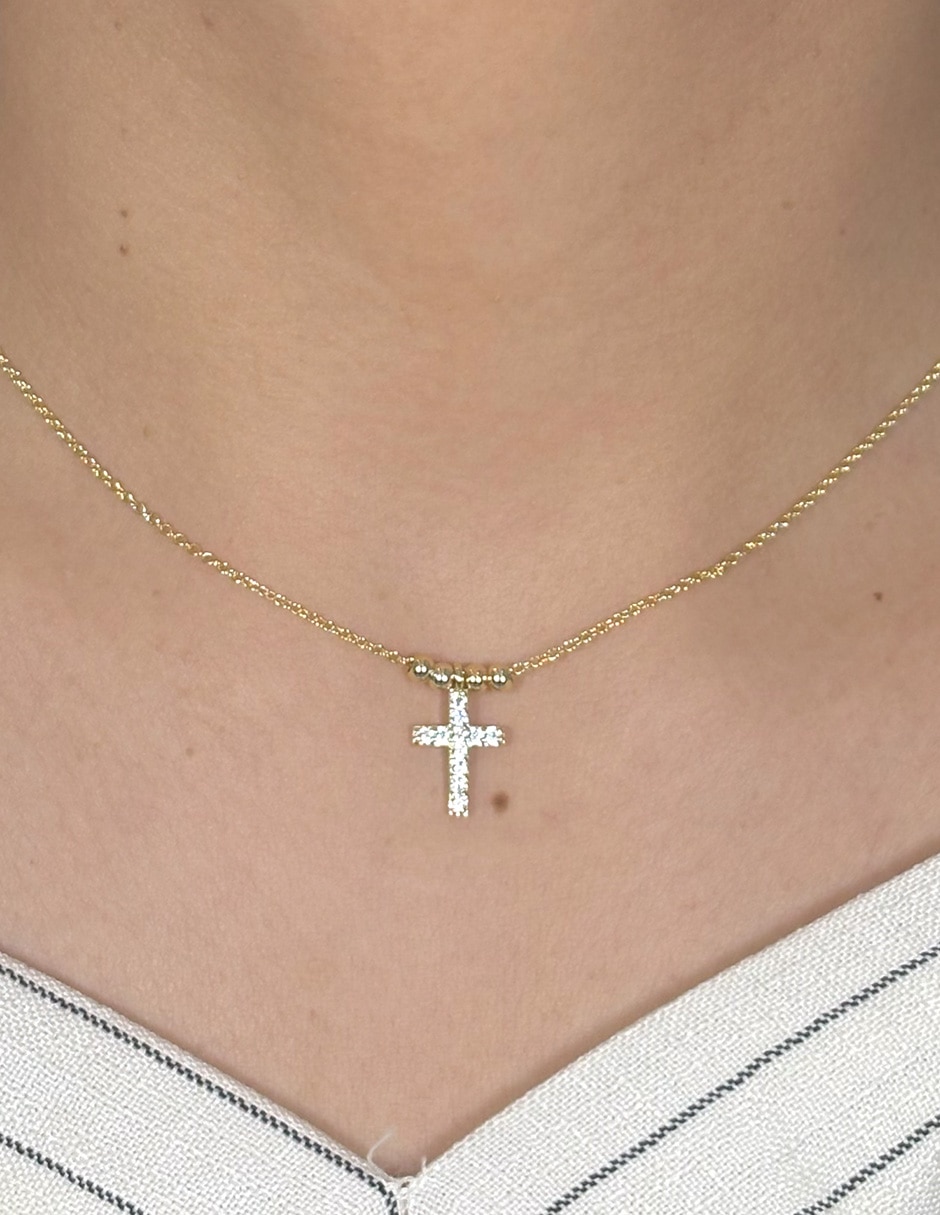 Collar con dije de cruz de baño de oro 14 K 3