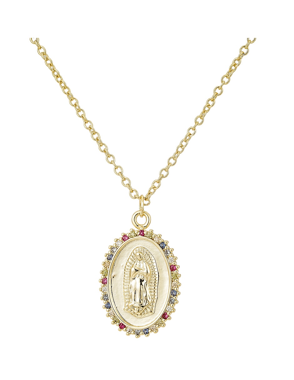 Collar con dije ovalado Virgen de Guadalupe de baño de oro 14 K