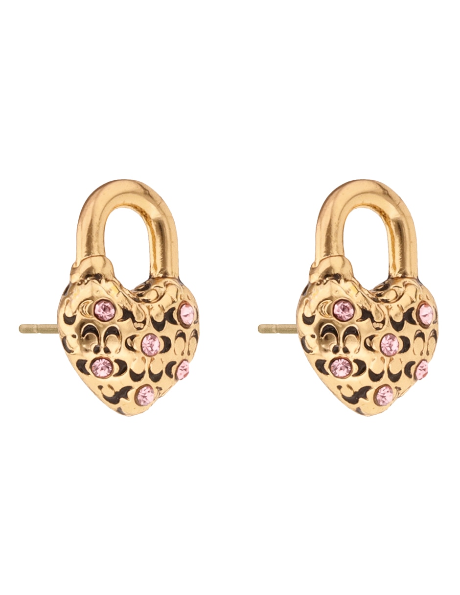 Aretes cortos de corazón con acabado brillante circonita 2