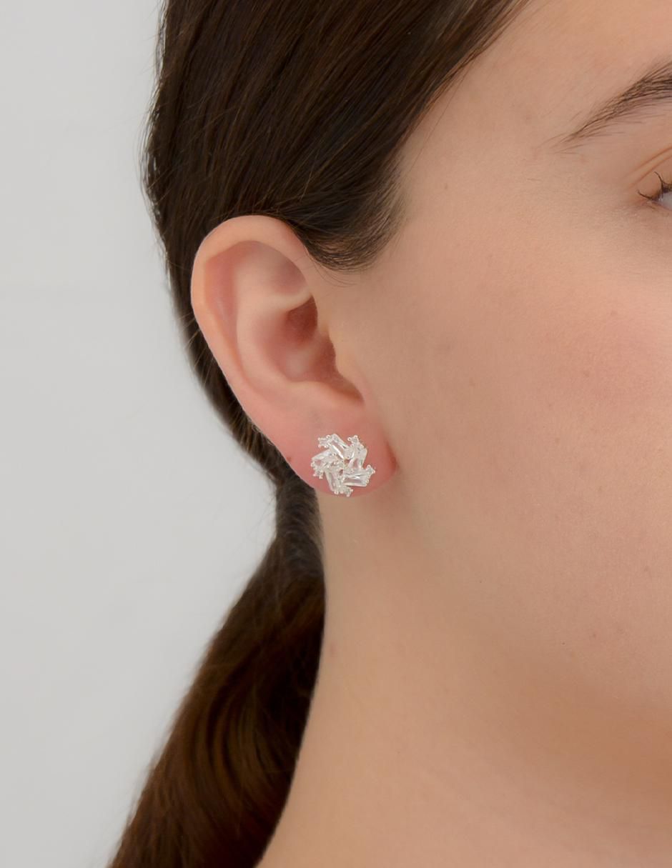 Aretes cortos de flor de plata p 925 zirconia 3