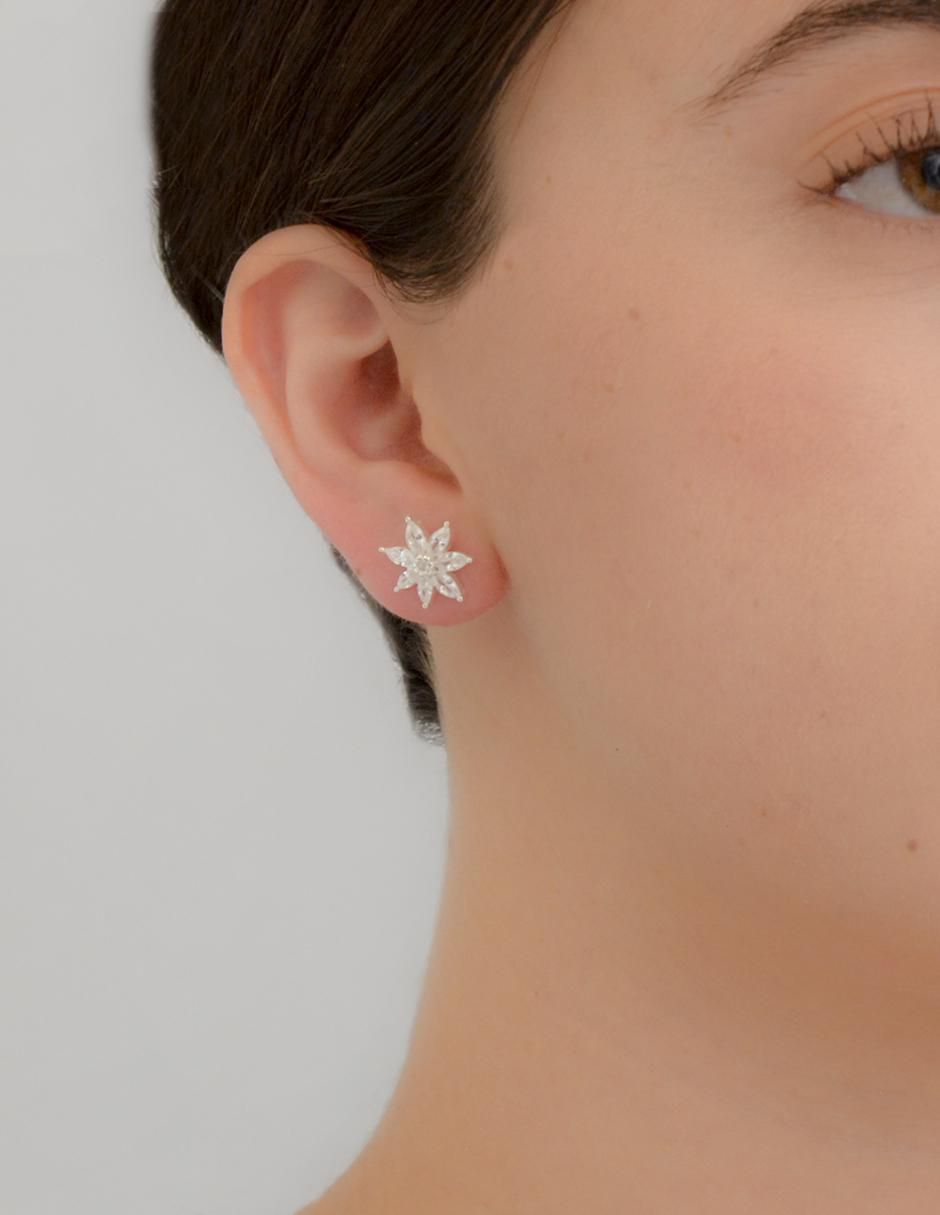 Broqueles de flor de plata p 925 zirconia 4