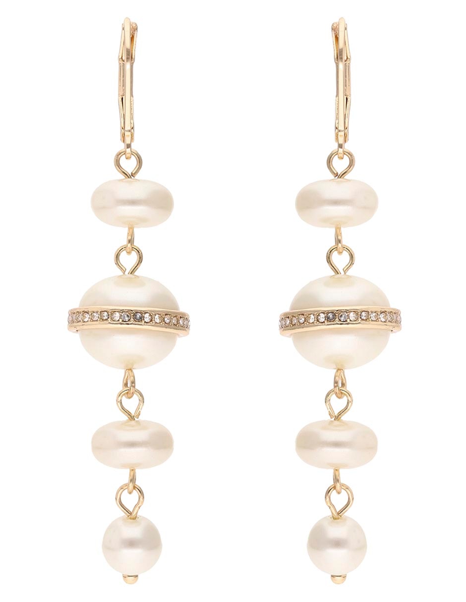 Aretes largos Tinsel Love con acabado esmaltado perla con zirconia