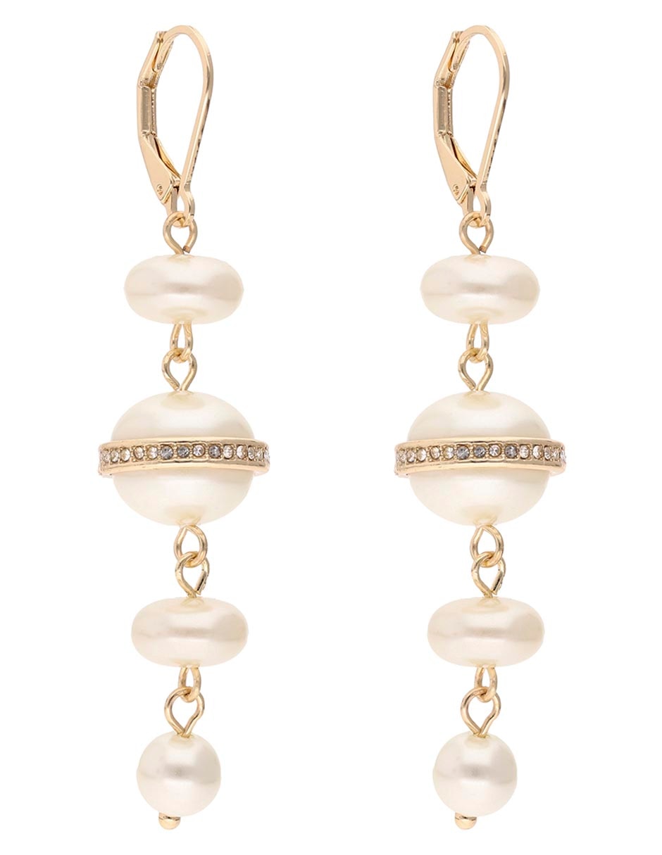 Aretes largos Tinsel Love con acabado esmaltado perla con zirconia 2