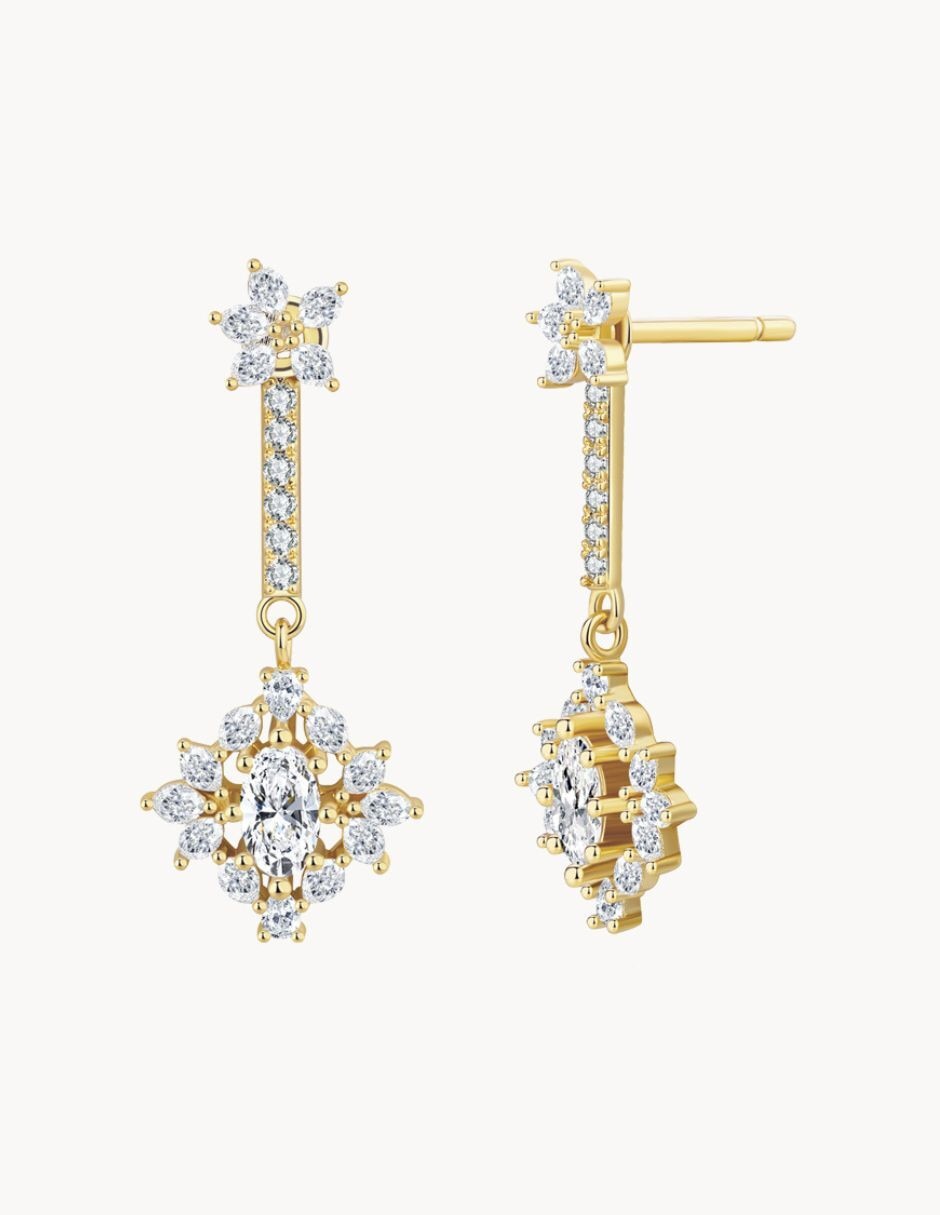 Aretes largos de flor Fairy Tail Olivia Wild con acabado baño de oro de 18 k circonita Aretes largos de flor Fairy Tail Olivia Wild con acabado baño de oro de 18 k circonita