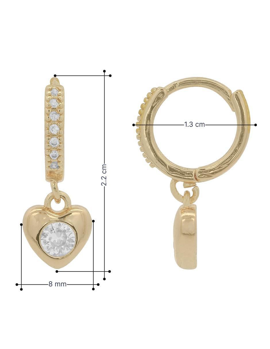 Huggies de corazón 18 k con acabado chapa de oro zirconia 6