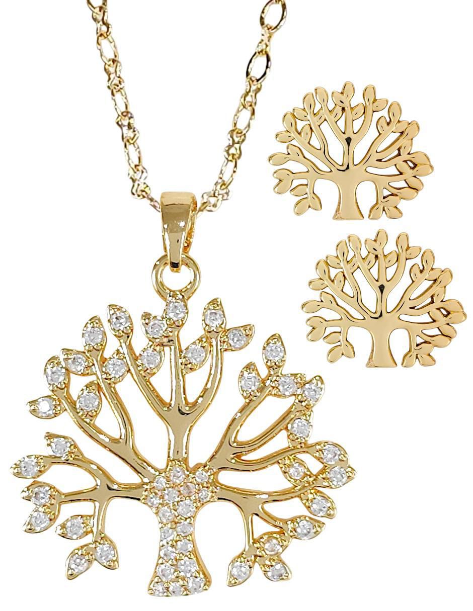 Aretes y collar de árbol 18 K zirconia