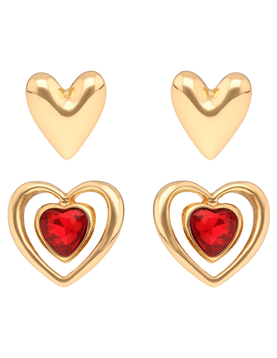 Set de aretes de corazón con acabado brillante